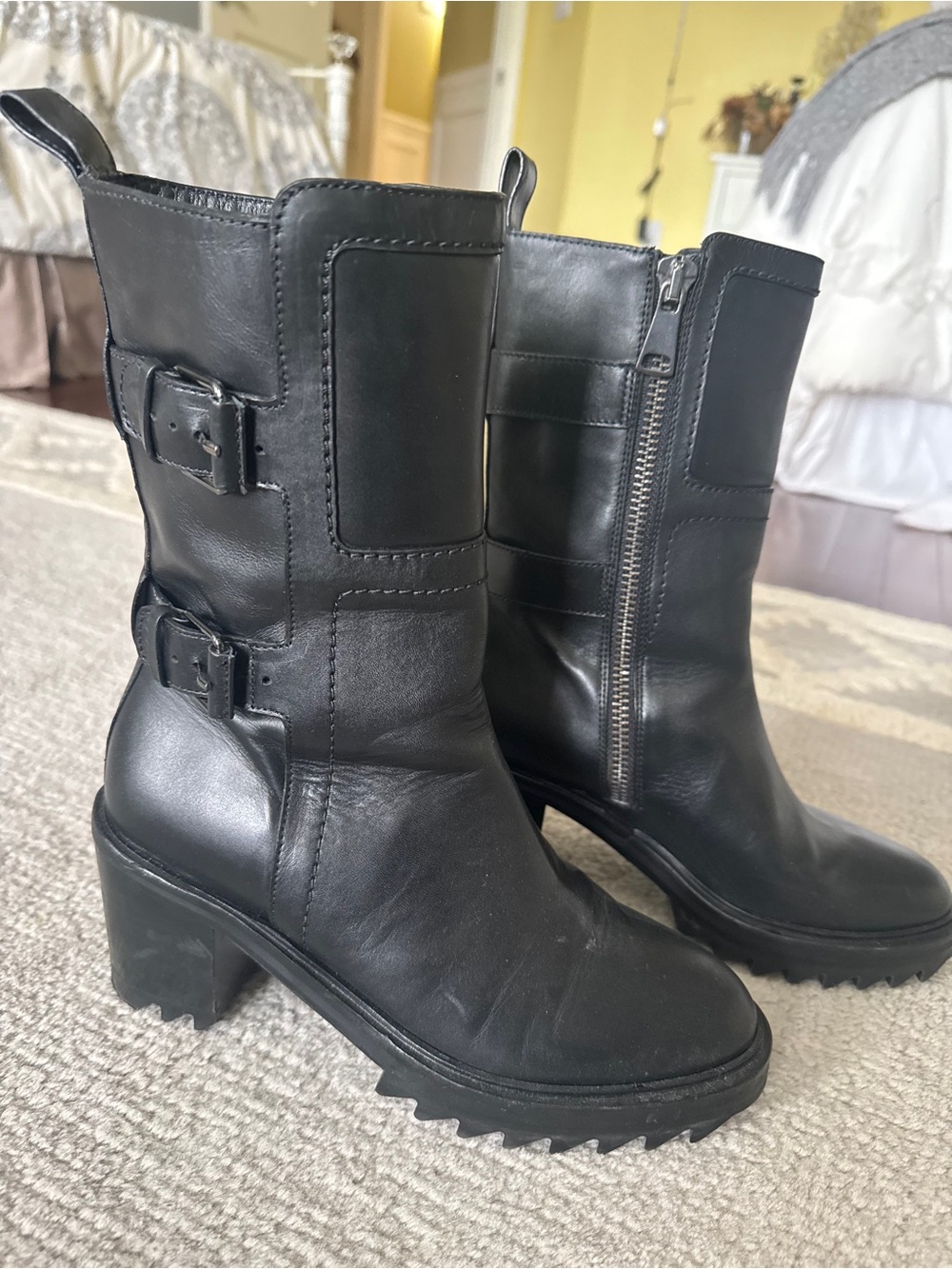 Tamara Mellon Perfecto Buckle Moto Boots Black Leather
